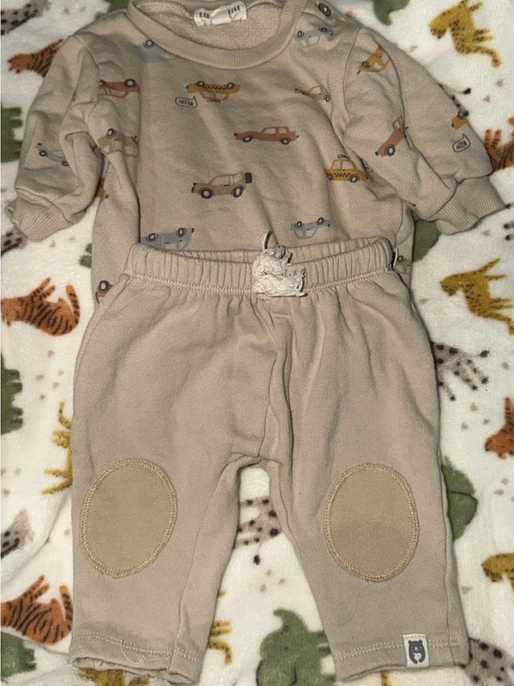 Rabbit + Bear Car Print 2-Piece Outfit 0–3M